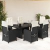 vidaXL 7 Piece Patio Dining Set with Cushions - Black Poly Rattan Outdoor Garden Reclining Chairs and Tempered Glass Table - 2 of 4