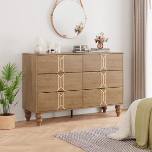 Jojoka 6 Drawers Dresser for Bedroom, 47" Wide Modern Wooden Chest Dresser with Deep Drawers with Vintage Pattern Design, Metal Handle - 1 of 4