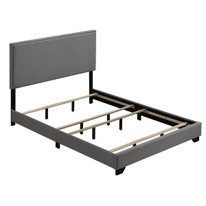 Queen Size Upholstered Platform Bed with Nailhead Trim for Bedroom - 1 of 4