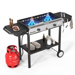 ROVSUN 2 Burner Outdoor Propane Gas Stove with Ignition, Regulator & Shelf, 150,000 BTU Powerful Cooker for Backyard Patio Home Cooking Frying Canning - 1 of 4