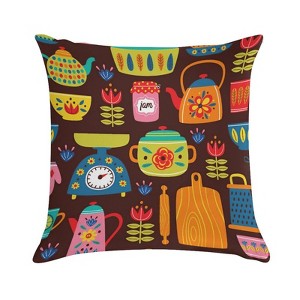 Doodle Teapot Pillow Covers 18x18 Decorative Throw Pillows Soft Square Cushion Covers for Couch Sofa Bedroom - 1 of 1