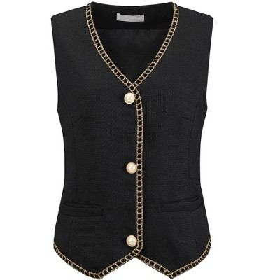 INSPIRE CHIC Women's Tweed Sleeveless Button Down V Neck Casual Business Blazer Vest