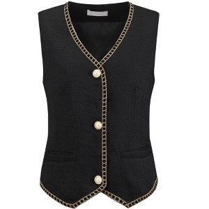 INSPIRE CHIC Women's Tweed Sleeveless Button Down V Neck Casual Business Blazer Vest - 1 of 4