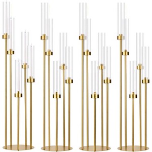 5-arm Gold Floor Candlestick, High-metal Candle Center Piece, Suitable for Weddings, Birthday Parties, Home Decoration, Christmas, LED Candles - 1 of 4
