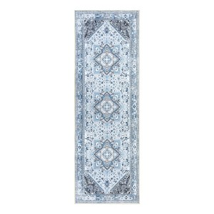 Washable Vintage Oriental Rug Non Slip Low Pile Rug Soft Throw Floor Cover Retro Medallion Indoor Carpet for Living Room Bedroom - 1 of 4