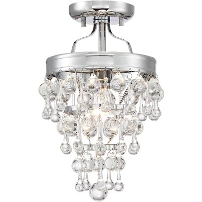 Regency Hill Modern Ceiling Light Semi Flush Mount Fixture Chrome 9" Wide Clear Glass Droplets for Bedroom Kitchen Hallway