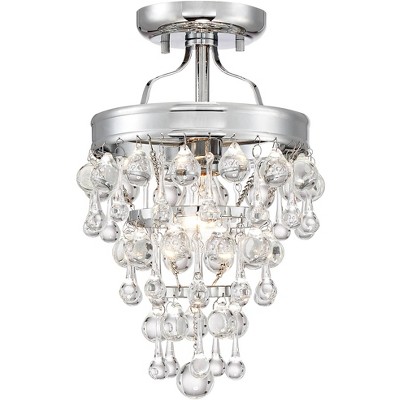 Regency Hill Modern Ceiling Light Semi Flush Mount Fixture Chrome 9" Wide Clear Glass Droplets for Bedroom Kitchen Hallway