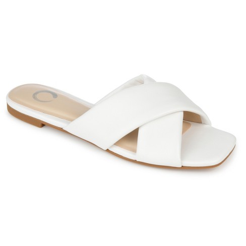 Journee Collection Womens Carlotta Slide Flat Sandals, White 6 : Target