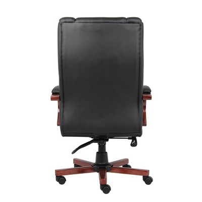 Elegant High-Back Executive Swivel Chair with Wood Accents, Black