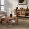 LuxenHome Round Coffee Table with Storage, 31.5" Oak Finish Manufactured Wood Accent Tables with Rubberwood Legs for Living Room, Home Brown - 3 of 4