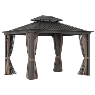 Outsunny Patio Gazebo 12' X 10', Netting & Curtains, Double Vented ...