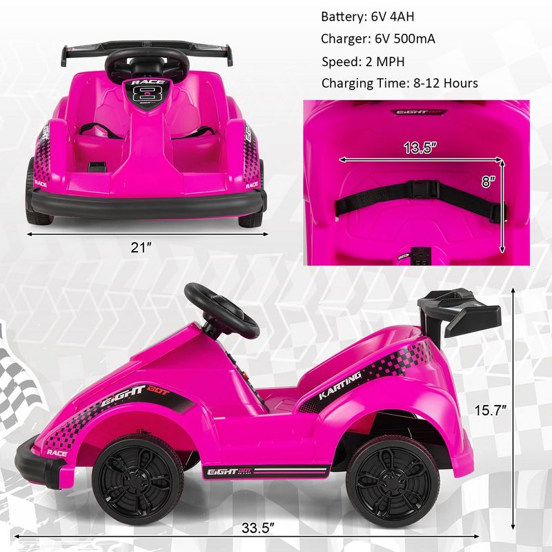 Costway 6V Battery Powered Go Kart Kids Ride On 4 Wheel Racer RC w/ Bumper & Music, 4 of 9