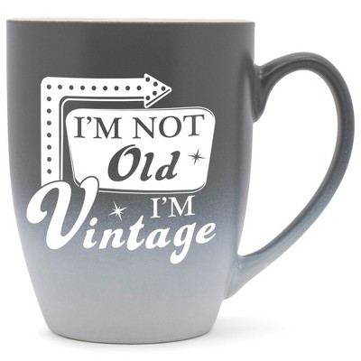 Elanze Designs I'M Not Old, I'M Vintage Two Toned Ombre Matte Grey and White 12 ounce Ceramic Stoneware Coffee Cup Mug