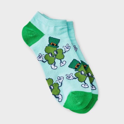 Women's Vintage Cartoon Shamrock St. Patrick's Day Low Cut Socks - Light Blue/Green 4-10