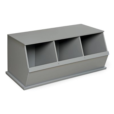 Badger Basket Three Bin Stackable Storage Cubby Gray