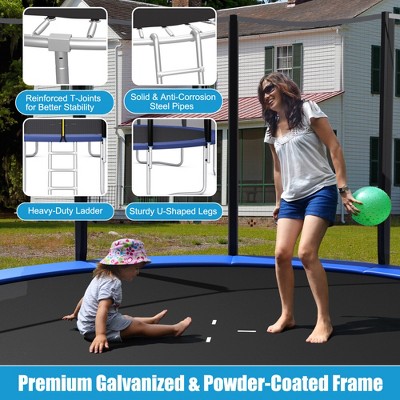 8-Foot Black Outdoor Trampoline with Safety Enclosure and Ladder