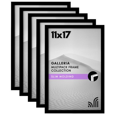 Americanflat 11x17 Picture Frame with Polished Plexiglass - Set of 5 - Galleria Collection - Picture Frames for Wall Display - Black