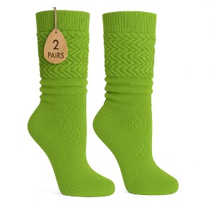 2 Pairs Women's Slouchy Scrunch Knee-High Boot Socks for Casual Wear and Comfort - 1 of 4