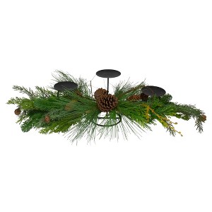 Northlight 32" Brown and Green Artificial Pine Cone and Pine Needle Christmas Candle Holder - 1 of 4