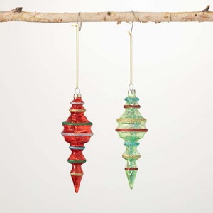Glitter-Trimmed Finial Multicolor 6.5"H Glass Set of 2 - 1 of 2
