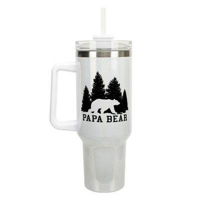 Elanze Designs Papa Bear Forest Trees Dad Grandpa 40 oz. Stainless Steel, Large Water Bottle Coffee Mug, Spill & Leak Resistant, Thermal Travel