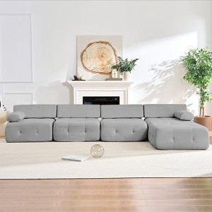 Mjkone L-Shaped Velvet Sectional Sofa,4-Seater Modular Sectional Sofa With Ottoman, Convertible Sofa Couches with Rivet Trim - 1 of 4