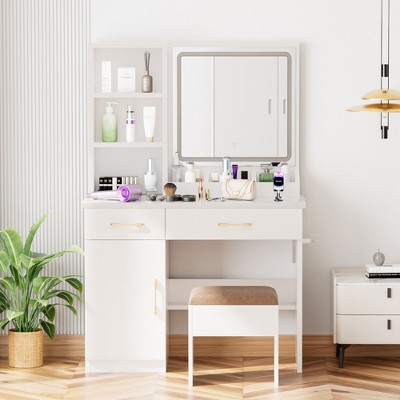 Sapphtopaz Small Vanity Desk with Mirror Dressing Table with Chair, Drawers for Bedroom, Dressing Room, Bathroom