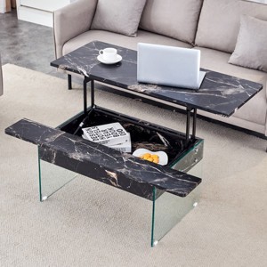 Modern Coffee Table with Lift Top, Grain Sticker, Tempered Glass Legs for DIY Art or Sticker, Perfect for Living Room or Office-Maison Boucle - 1 of 4