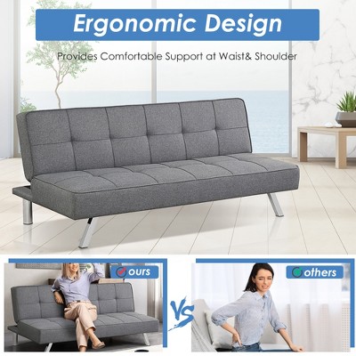 Gray Linen Convertible Sleeper Sofa with Stainless Steel Legs