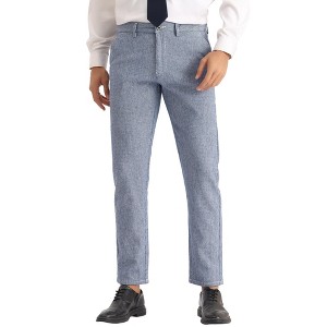 Lars Amadeus Men's Regular Fit Flat Front Business Checked Pattern Dress Pants - 1 of 4