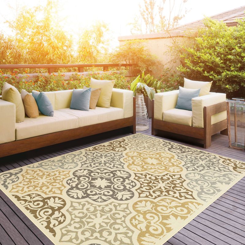 Bombay Floral Tile Patio Rug Ivory/Gray, 5 of 10