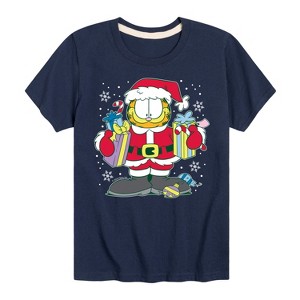 Boys' - Garfield - Christmas Santa Claus Short Sleeve Graphic T-Shirt - 1 of 4