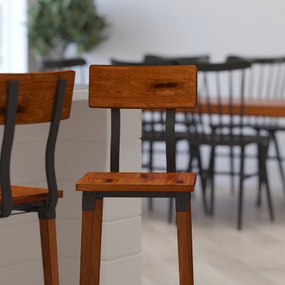 Walnut Brown Industrial Chic 40" Bar Height Dining Stools with Steel Footrest - Set of 4