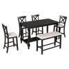 Dining Table Set With Bench For 6 Persons Rectangle Table With Upholstered Chairs 1 Bench Wood Elegant Kitchen Table Chairs Set - 4 of 4