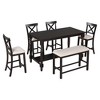 Dining Table Set With Bench For 6 Persons Rectangle Table With Upholstered Chairs 1 Bench Wood Elegant Kitchen Table Chairs Set - image 4 of 4