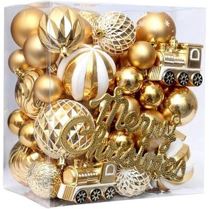 65 Pcs Christmas Ornaments Set,Plastic Christmas Plastic Decorative Baubles,Shatterproof Xmas Tree Ornaments - 1 of 4