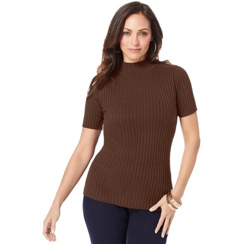 Jessica London Women's Plus Size Rib Mockneck Sweater - S, Rich Brown ...