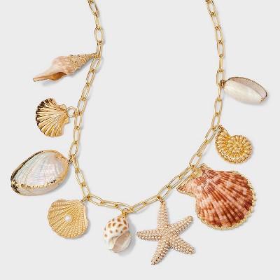 Paperclip Chain Multi Shell Necklace - A New Day™ Gold