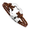 Black Bow Jewelry Stainless Steel Heart and Brown Leather Bracelet, 7.5 Inch - 2 of 4