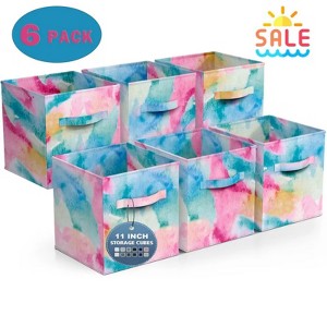 FONTOI 6PCS Storage Cubes, Foldable Tie Dye Storage Bins, Toy Box, Clothes Storage Organizer, Organizing Cubbies, Blue, 10.5"*11"*10.5" - 1 of 4