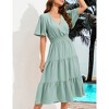 Women's Casual Wrap V Neck Midi Dress Short Sleeve Smocked Waist Tiered A Line Pleated Flowy Maxi Dress - 3 of 4