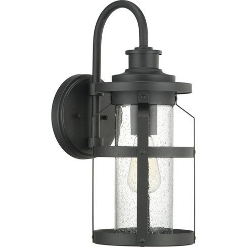 Progress Lighting Haslett 1-Light Medium Wall Lantern in Black with Seeded Glass Shade - image 1 of 2