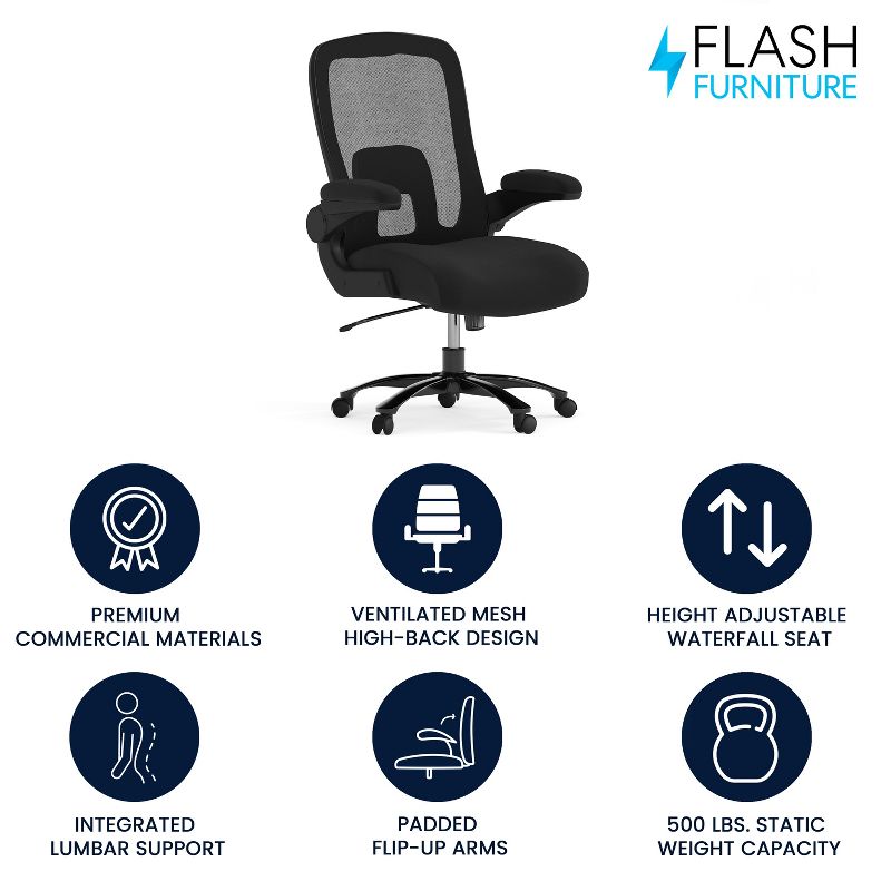 Flash Furniture HERCULES Series Big & Tall 500 lb. Rated Mesh Executive Swivel Ergonomic Office Chair with Adjustable Lumbar, 3 of 20
