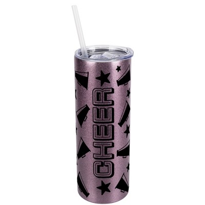 Elanze Designs Rose Gold 20 Ounce Double Wall Stainless Steel Glitter Travel Tumbler With Sliding Lid And Straw, Cheer