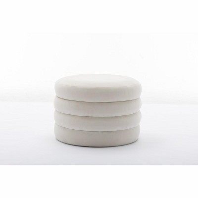 FURNIinspire Ottomans and Benches Velvet Storage Ottoman with Wooden Shelving Simple Design for Living Room and Bedroom, White, 23"*23"*17"