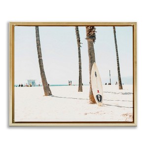 Stupell Industries Surfboard Leaning Tropical Palm Trees Floating Frame Canvas Art - 1 of 4