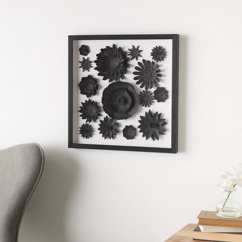 Olivia &#38; May 20&#34;x20&#34; Paper Floral Cluster Shadow Box with Varying Shapes and Sizes Black, 2 of 8