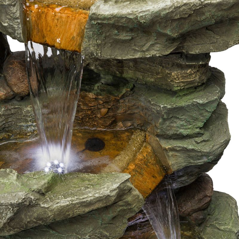 Cascading Stone Tower Fountain With Cool White LED Lights - Alpine Corporation, 6 of 7