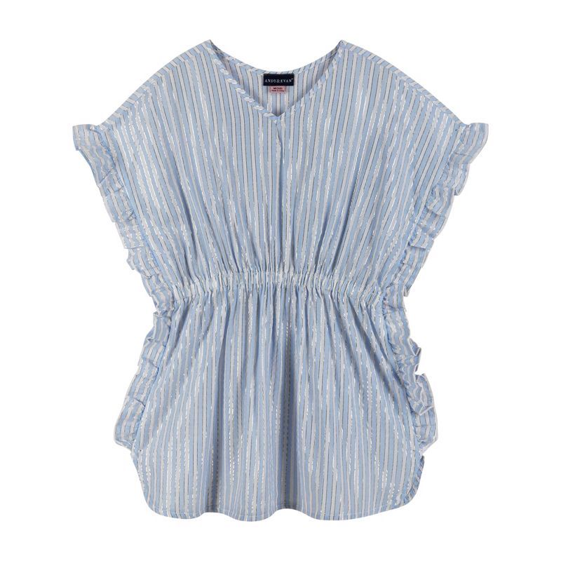 Andy & Evan  Kids  Blue & White Striped Caftan Cover-Up., 1 of 3