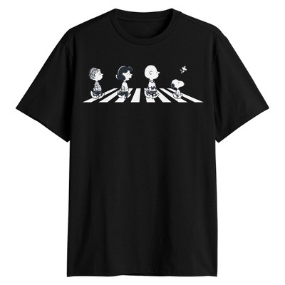 Seven Times Six Peanuts T-Shirt Men's Abbey Road Crossing Black and White Graphic Print Tee Black